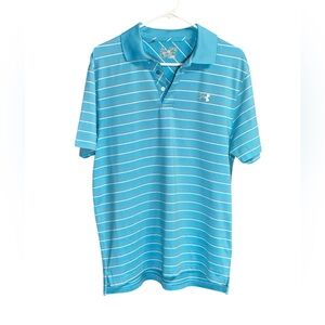 Under Armour Men’s Medium Blue Striped Polo Shirt HeatGear Performance Golf